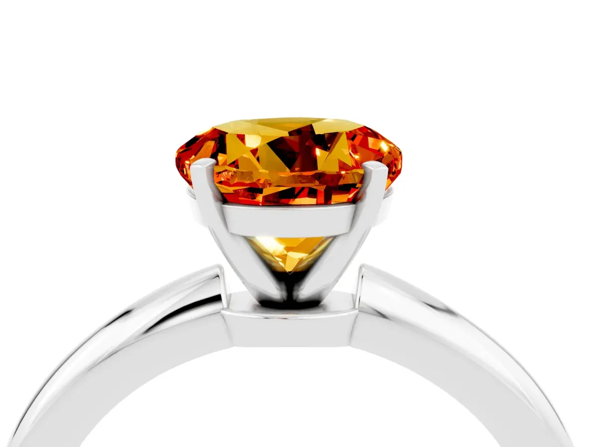 Round Cut Citrine Solitaire Ring with Six-Prong Setting and Classic Band Platinum