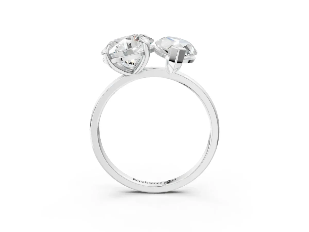 Round and Marquise Toi Moi Ring with Prong Setting and Plain Band Silver