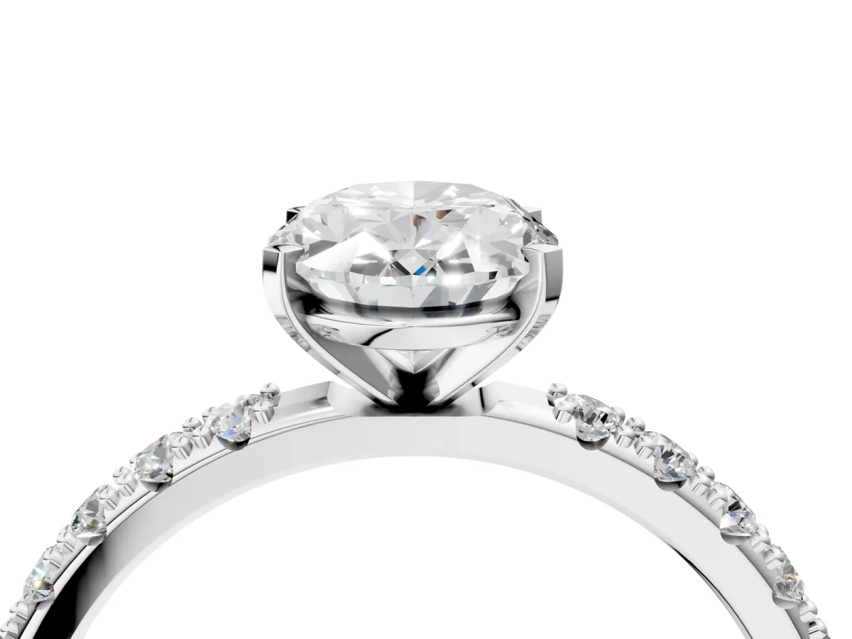 Oval Cut Diamond Solitaire Pavé Band with Four-Prong Setting Silver