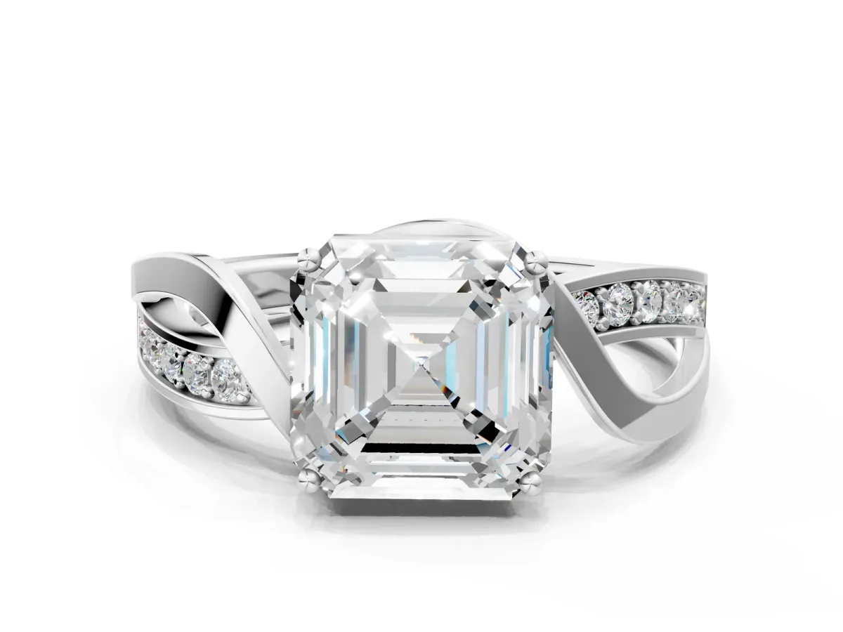 Asscher Cut Solitaire Twisted Band with Prong Setting Platinum