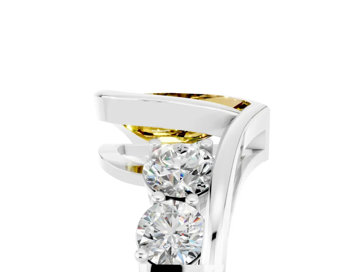 Bezel Set Pear Cut Yellow Sapphire Bypass Ring with Round Accents Platinum