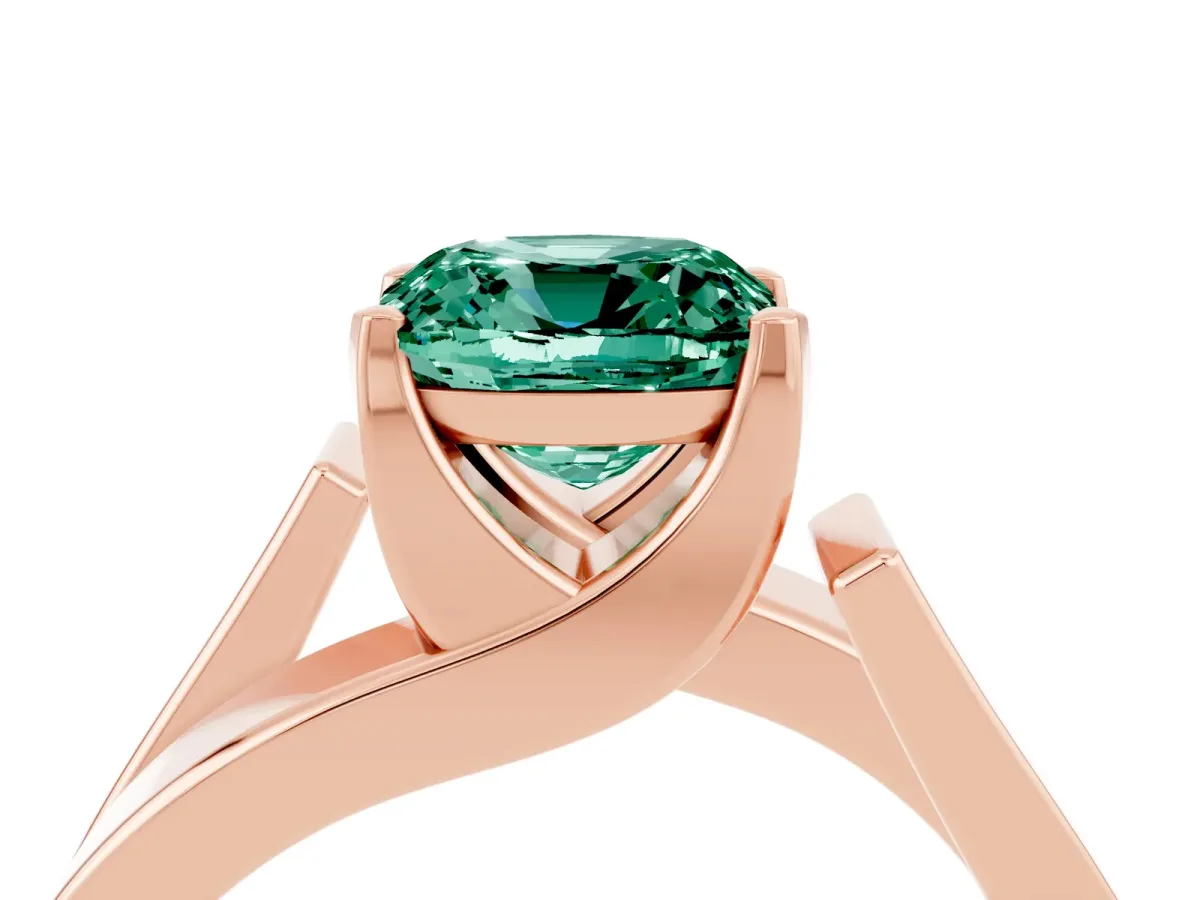 Modern Tension Set Cushion Cut Green Sapphire Solitaire Wide Band Ring Rose gold