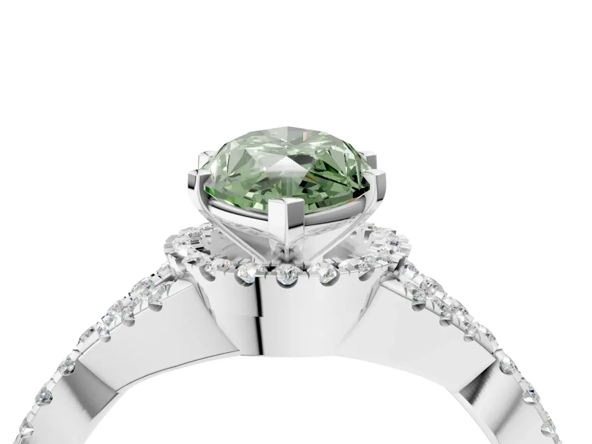 Fancy Green Heart Cut Diamond Halo Twist Band Solitaire Prong Setting Ring White gold