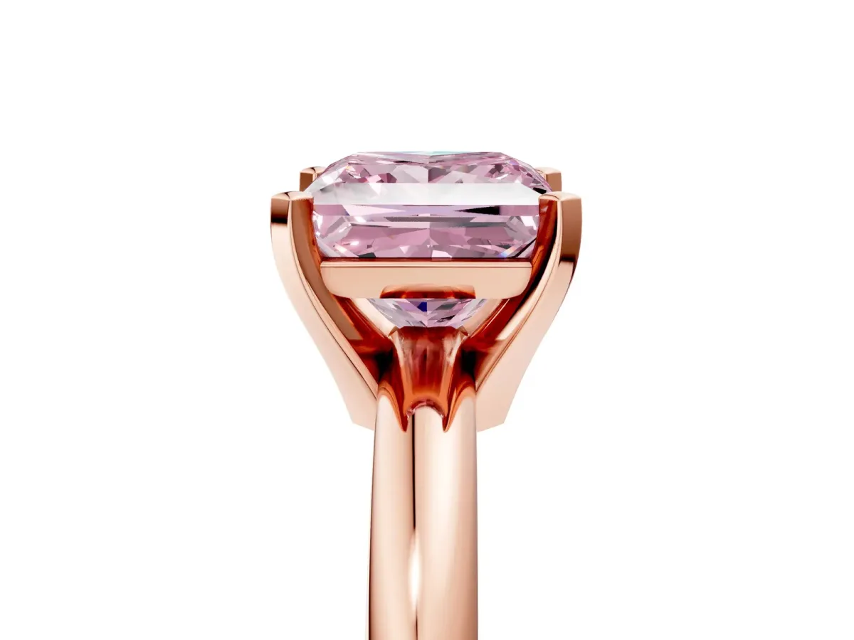 Fancy Pink Princess Cut Diamond Solitaire Engagement Ring with Round Band and Four-Prong Setting Rose gold