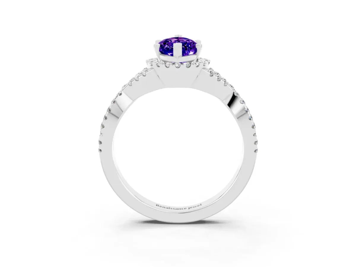 Marquise Cut Tanzanite Halo Twist Band Solitaire Prong Setting Ring White gold
