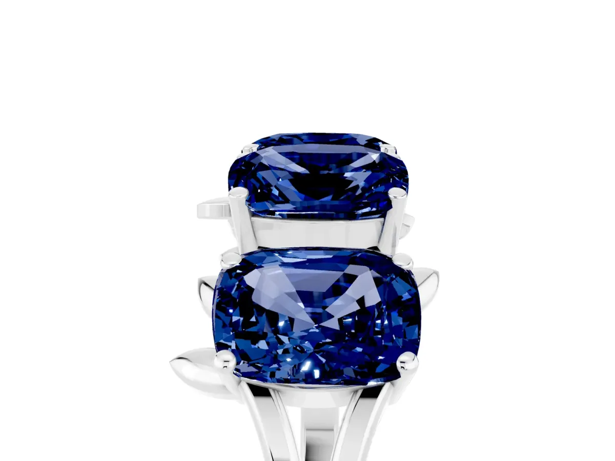 Four-Stone Elongated Cushion Blue Sapphire Band with Nature-Inspired Prong Setting White gold