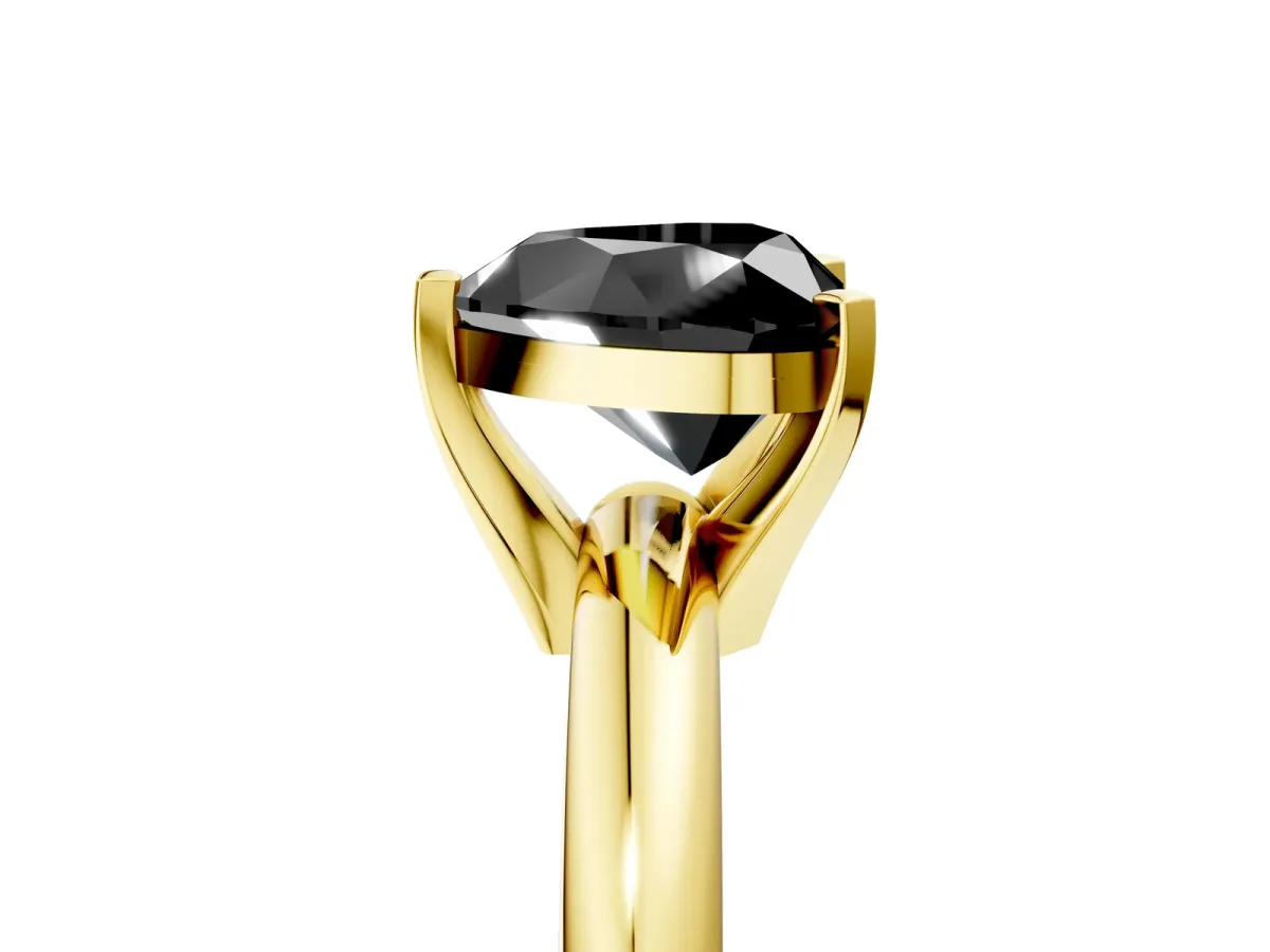 Fancy Black Heart Cut Diamond Solitaire Engagement Ring with Round Band and Four-Prong Setting Yellow gold