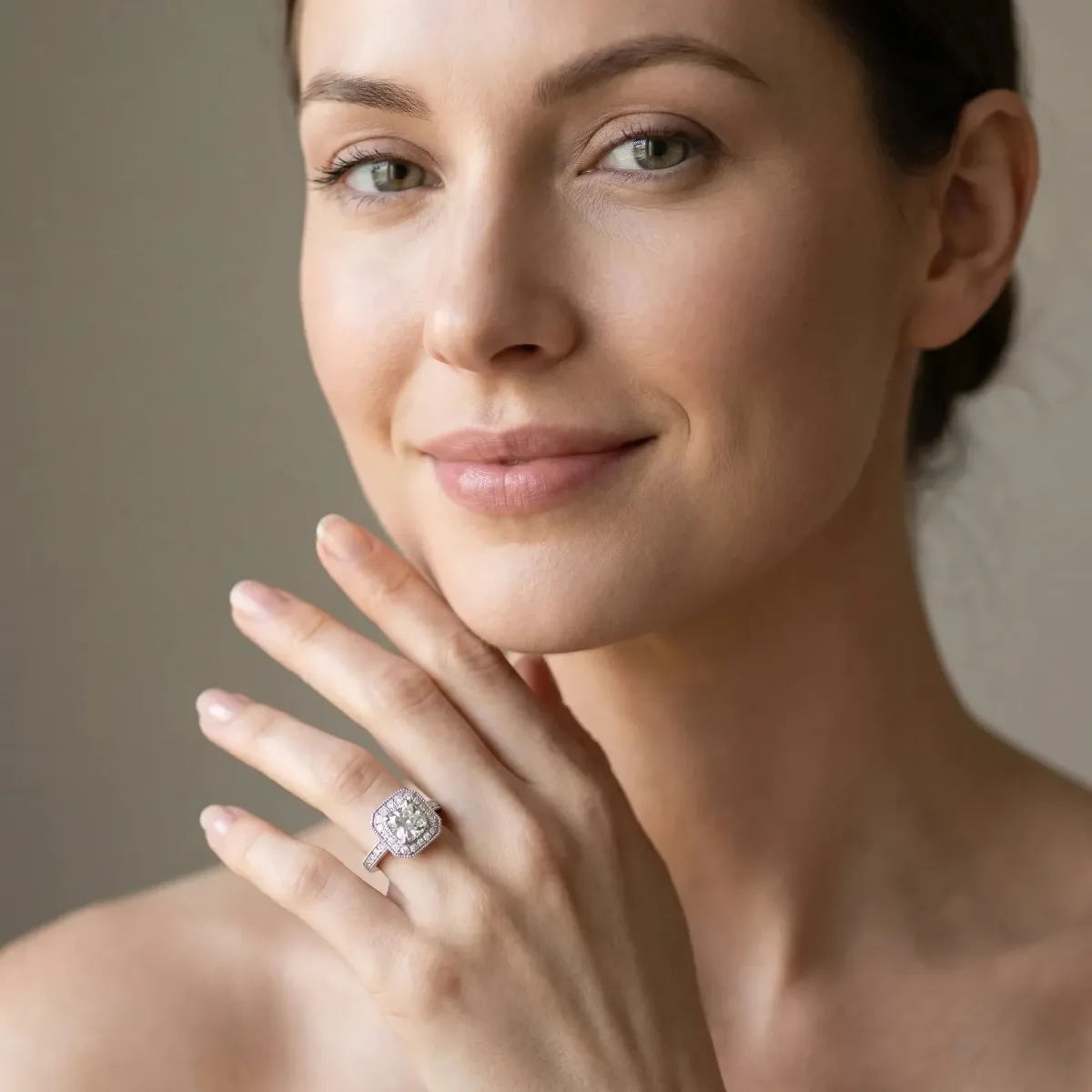 Cushion Cut-Cut Diamond Halo Engagement Ring with Pave Band and Prong Setting White gold