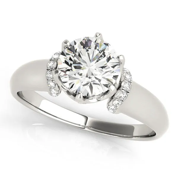 Round Cut Brilliant Solitaire Cathedral Engagement Ring with Pave Accents Silver