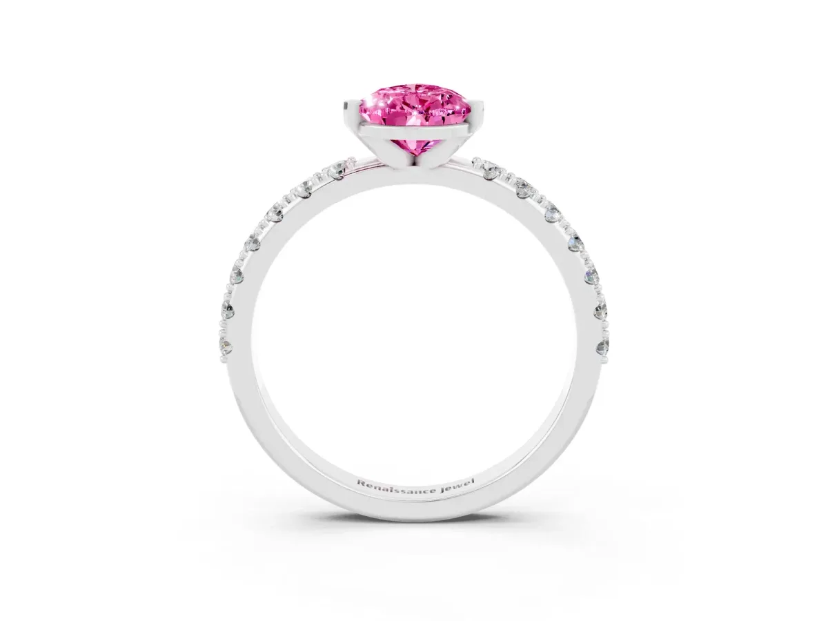 Pear Cut Pink Sapphire Solitaire Pavé Band with Four-Prong Setting Silver
