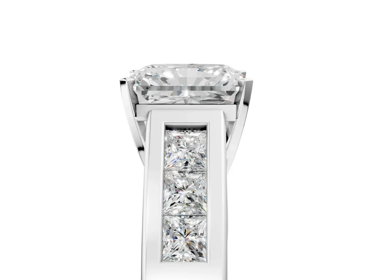 Radiant Cut Cut Channel Set Solitaire Ring with Four-Prong Setting White gold