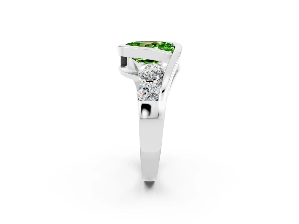 Bezel Set Oval Cut Peridot Bypass Ring with Round Accents Silver