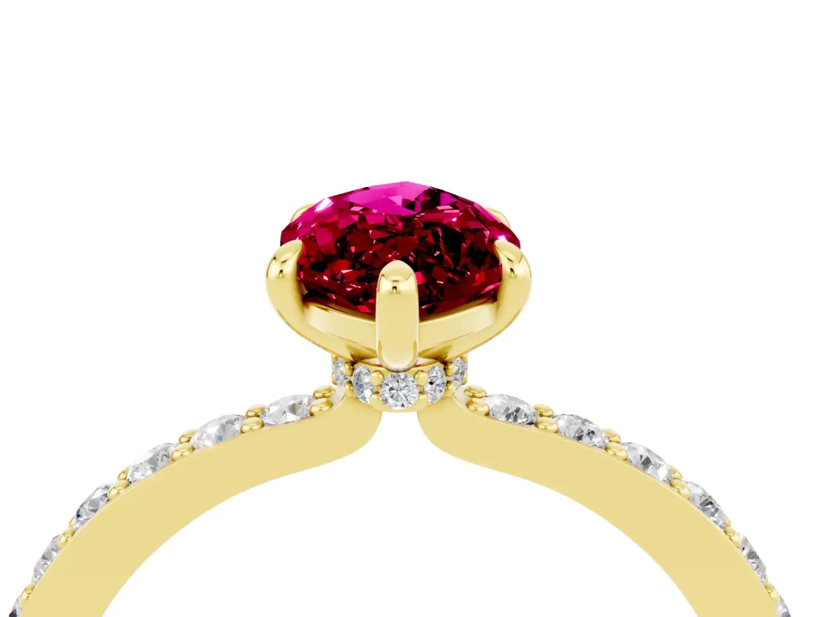 Marquise Cut Garnet Solitaire Engagement Ring with Pavé Band and Four-Prong Setting Yellow gold