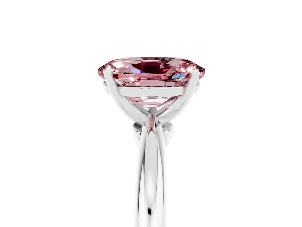 Oval Cut Morganite Solitaire Ring with Six-Prong Setting and Classic Band Silver