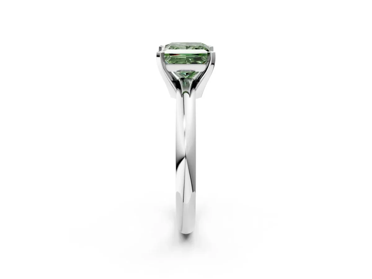 Fancy Green Princess Cut Diamond Solitaire Engagement Ring with Round Band and Four-Prong Setting White gold