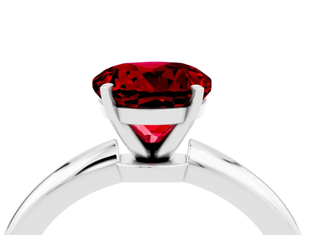 Round Cut Ruby Solitaire Ring with Six-Prong Setting and Classic Band White gold
