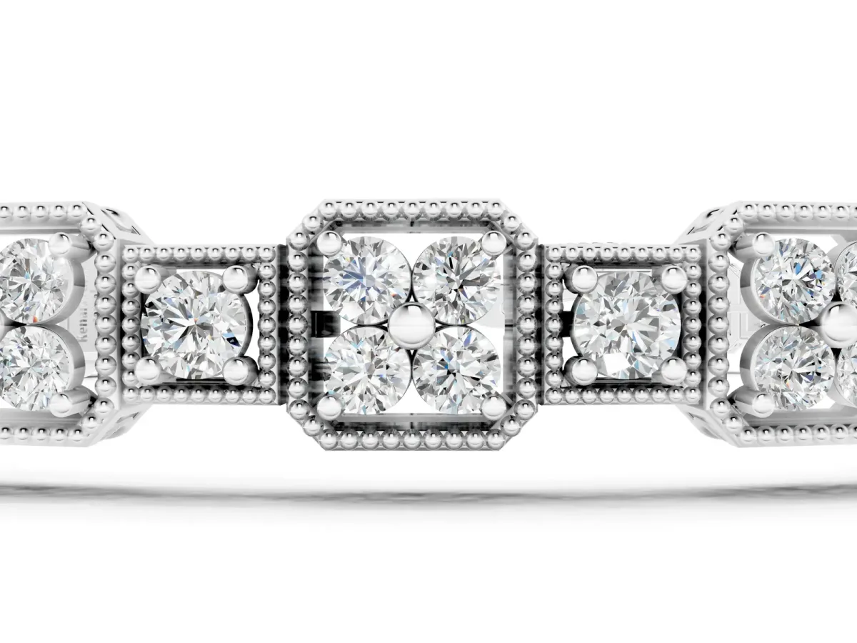 Vintage Milgrain Diamond Tennis Bracelet with Round Cut Stones and Prong Setting Silver
