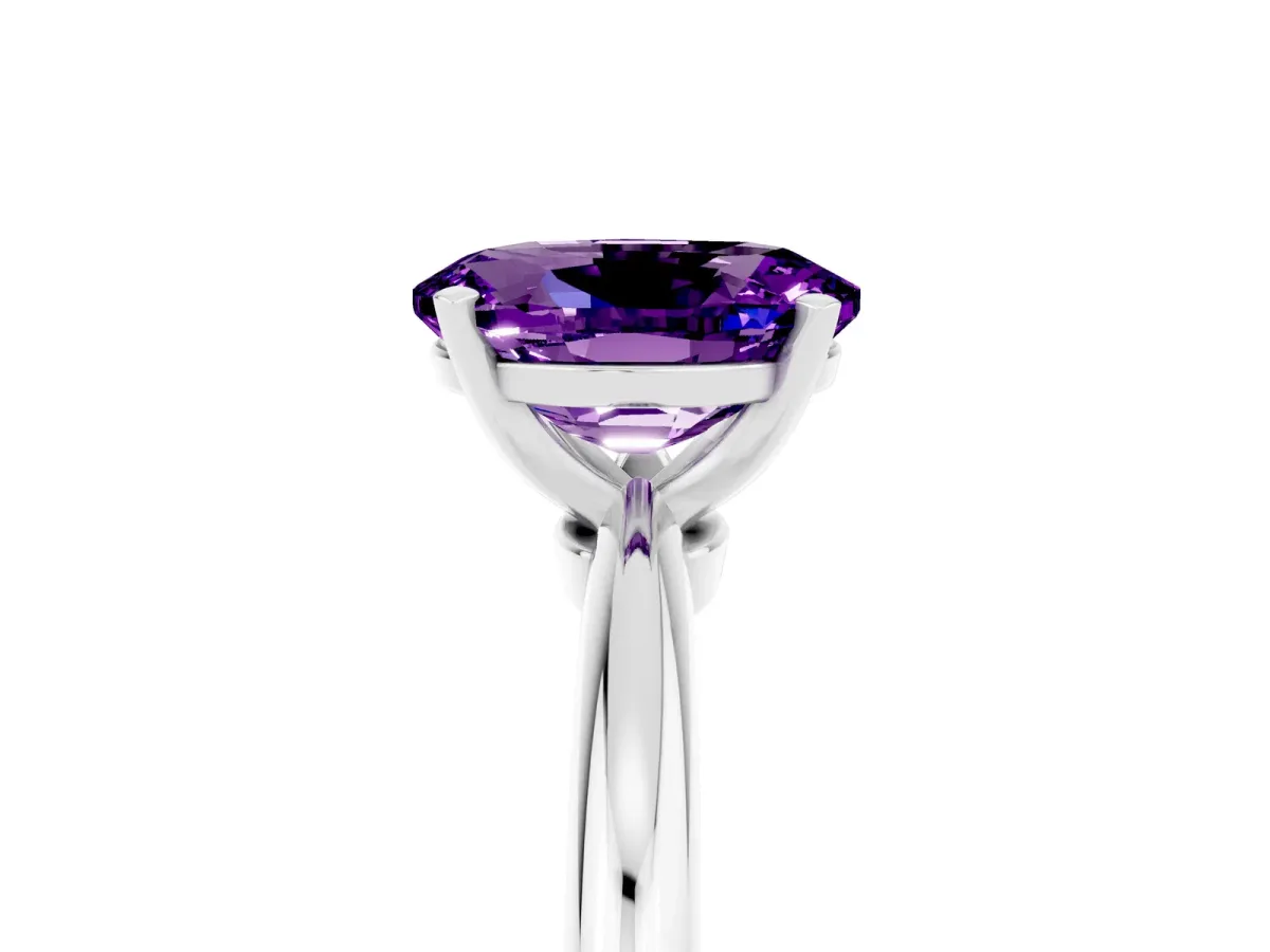 Oval Cut Amethyst Solitaire Ring with Six-Prong Setting and Classic Band Platinum