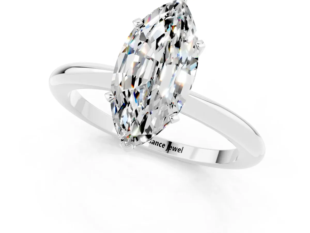Marquise Cut Moissanite Solitaire Ring with Six-Prong Setting and Classic Band Silver