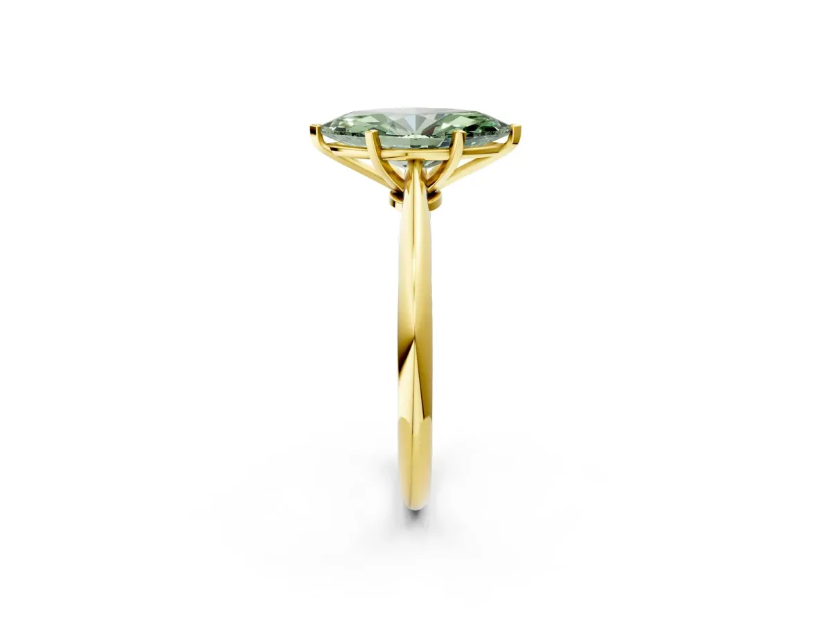 Fancy Green Marquise Cut Diamond Solitaire Engagement Ring with Classic Band and Four-Prong Setting Yellow gold
