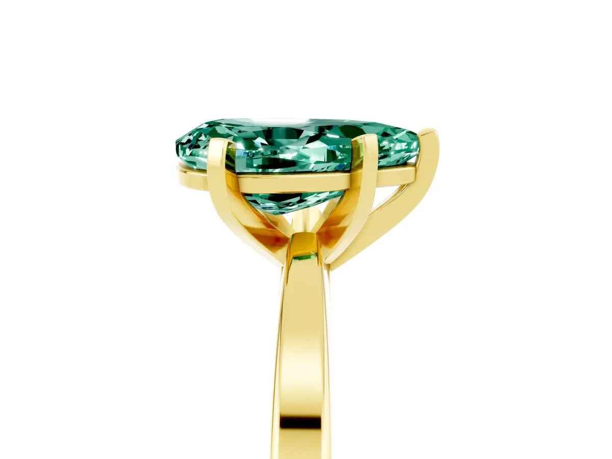 Pear Cut Green Sapphire Solitaire Engagement Ring with Classic Band and Four-Prong Setting Yellow gold
