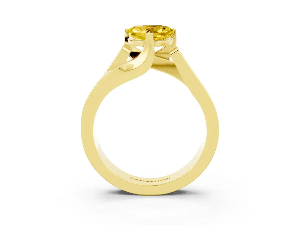 Modern Tension Set Heart Cut Yellow Sapphire Solitaire Wide Band Ring Yellow gold