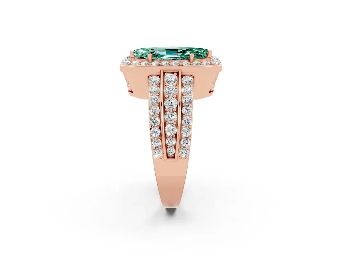 Marquise Cut Halo Green Sapphire Ring with Round Split Shank and Prong Setting Rose gold