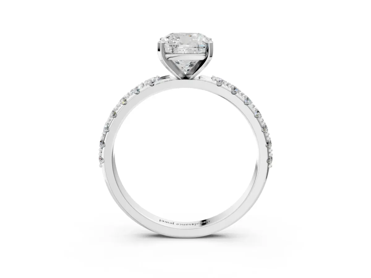 Cushion Cut Diamond Solitaire Pavé Band with Four-Prong Setting Silver