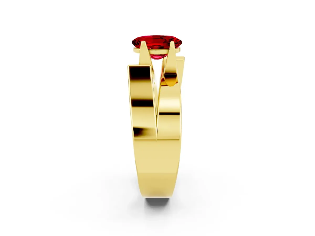 Modern Tension Set Oval Cut Ruby Solitaire Wide Band Ring Yellow gold
