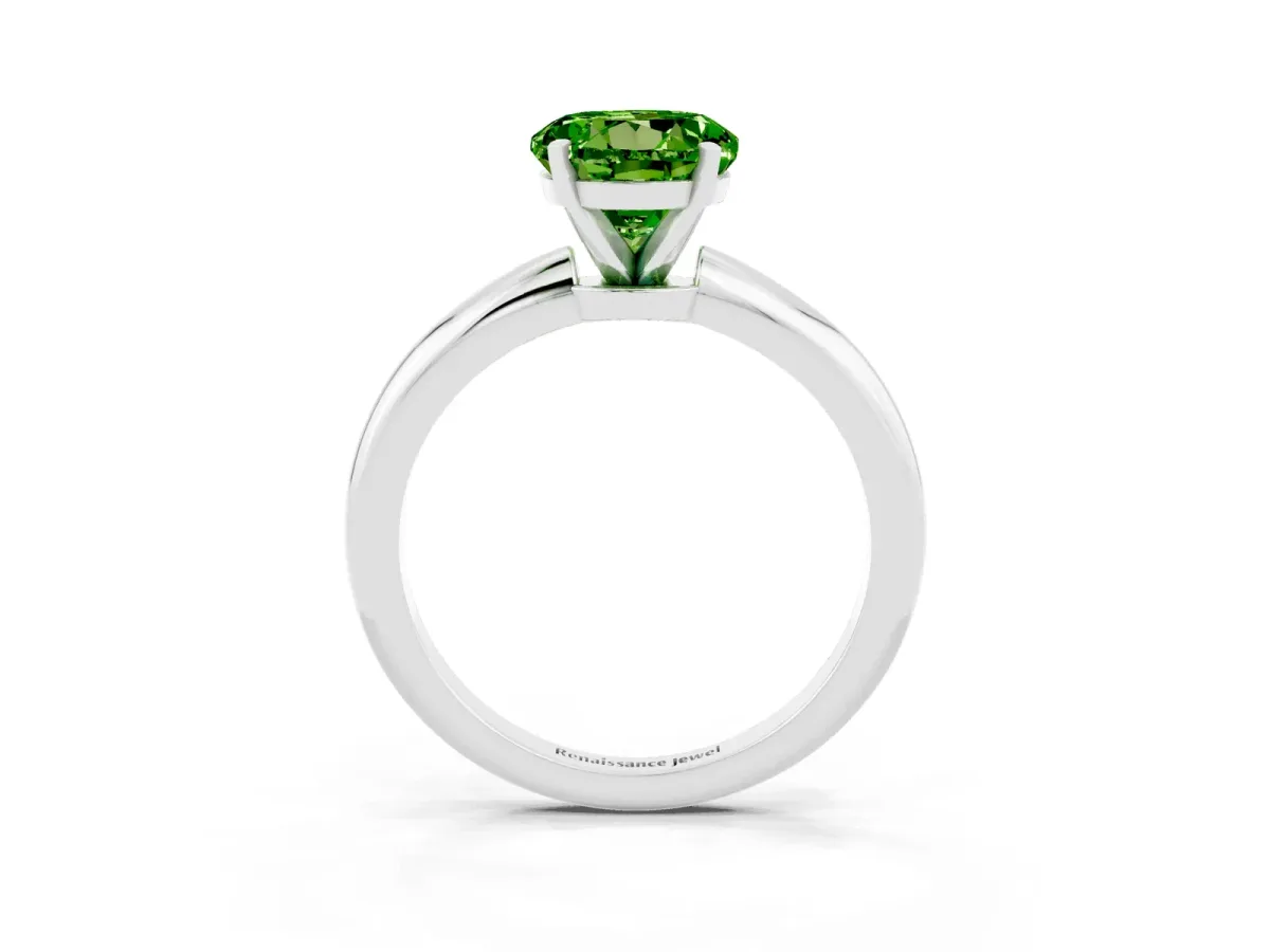 Round Cut Peridot Solitaire Ring with Six-Prong Setting and Classic Band White gold