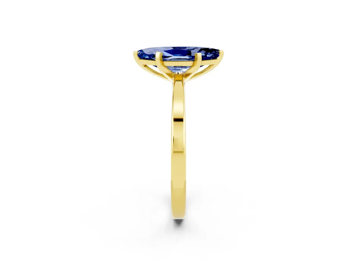 Marquise Cut Blue Sapphire Solitaire Engagement Ring with Classic Band and Four-Prong Setting Yellow gold