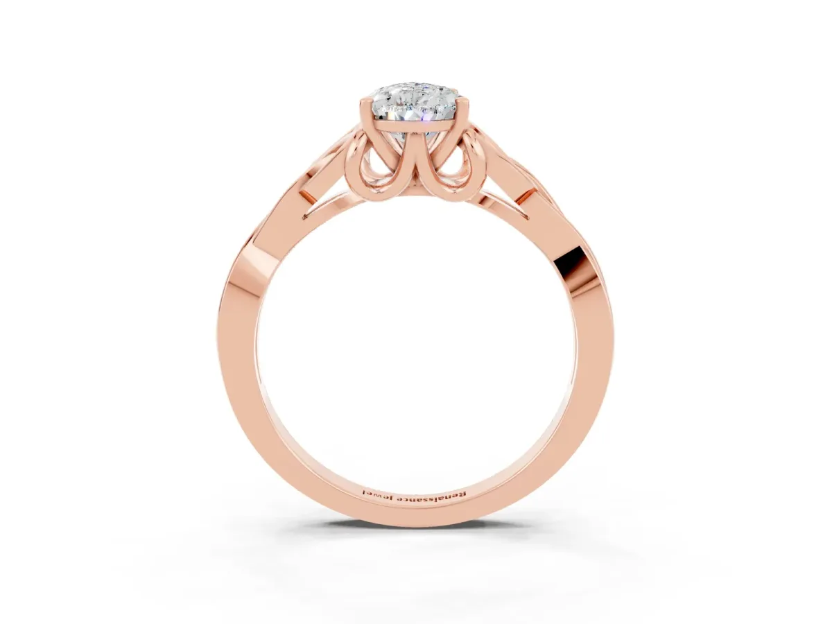Pear Cut Moissanite Solitaire Celtic Knot Ring with Four-Prong Setting Rose gold