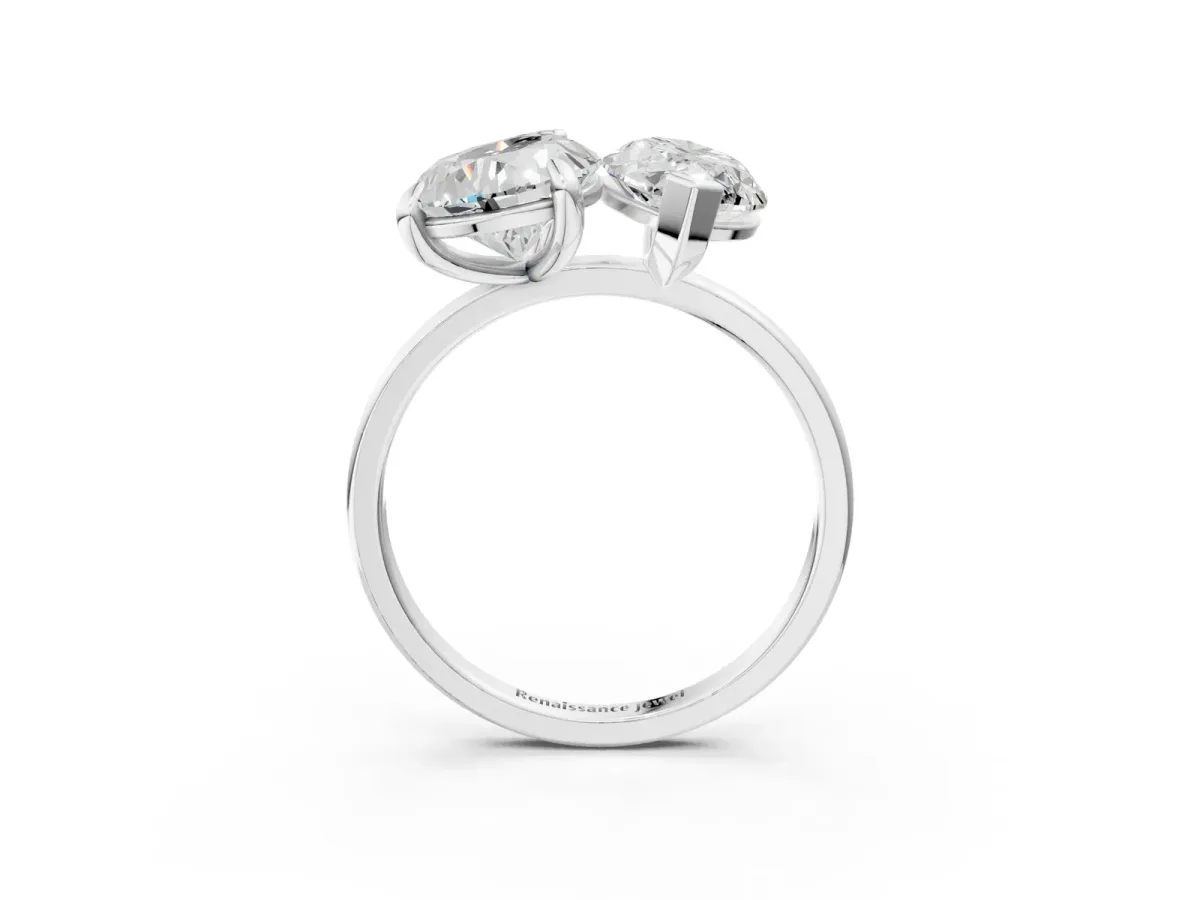 Pear and Marquise Toi Moi Ring with Prong Setting and Plain Band Silver