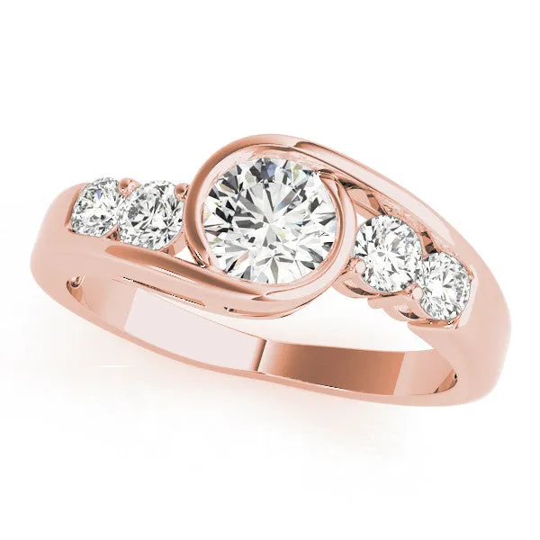 Bezel Set Oval Cut Diamond Bypass Ring with Round Accents Rose gold