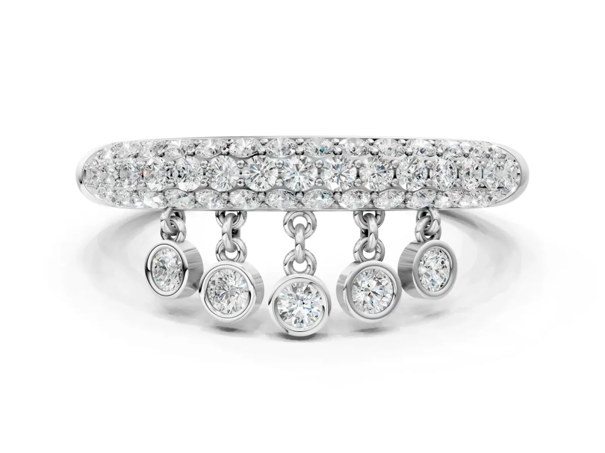 Round Diamond Dangle Promise Ring with Round Diamond Pavé Platinum