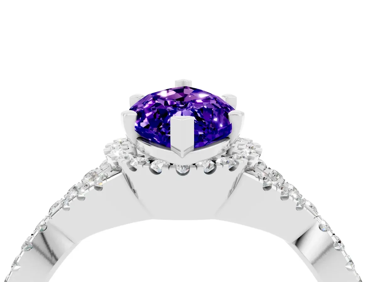 Marquise Cut Tanzanite Halo Twist Band Solitaire Prong Setting Ring White gold