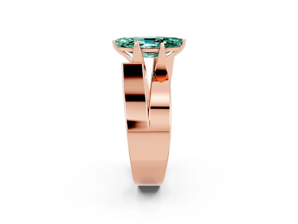 Modern Tension Set Marquise Cut Green Sapphire Solitaire Wide Band Ring Rose gold