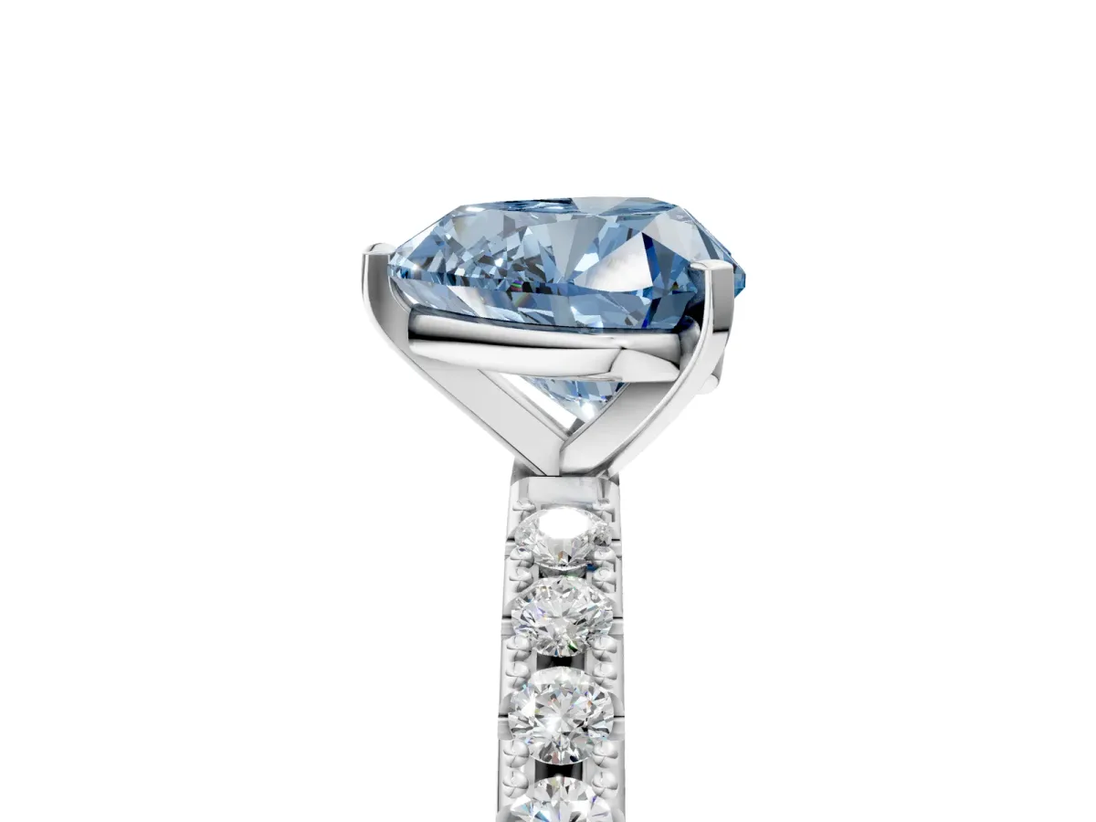 Fancy Blue Heart Cut Diamond Solitaire Pavé Band with Four-Prong Setting Platinum