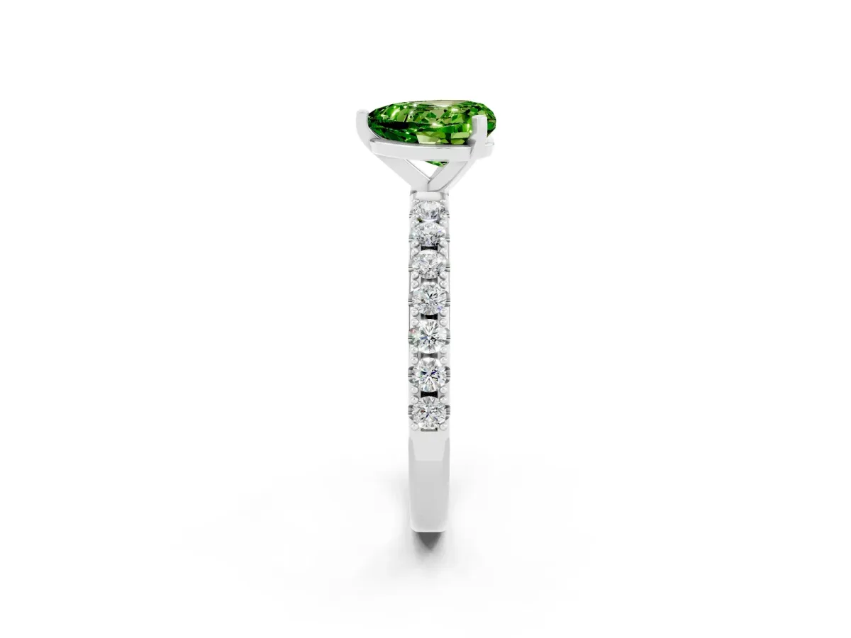 Heart Cut Peridot Solitaire Pavé Band with Four-Prong Setting Silver