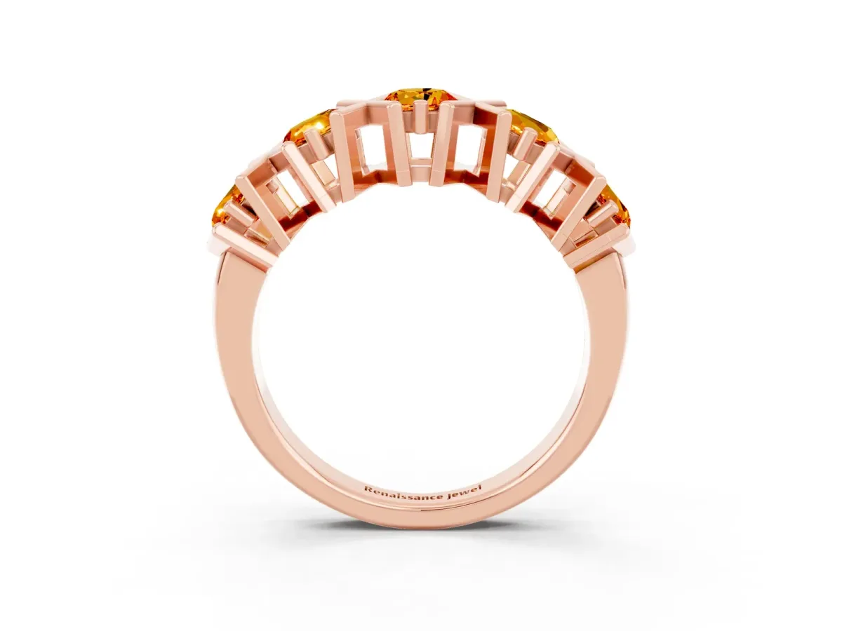 Round Citrine Channel Set Band with X-Prong Detail Rose gold