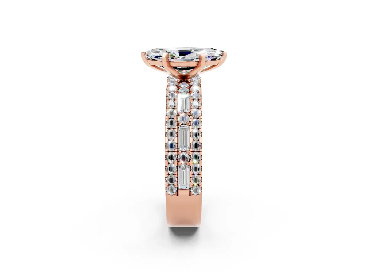 Marquise Cut Moissanite Solitaire Ring with Pavé and Channel Set Band Rose gold
