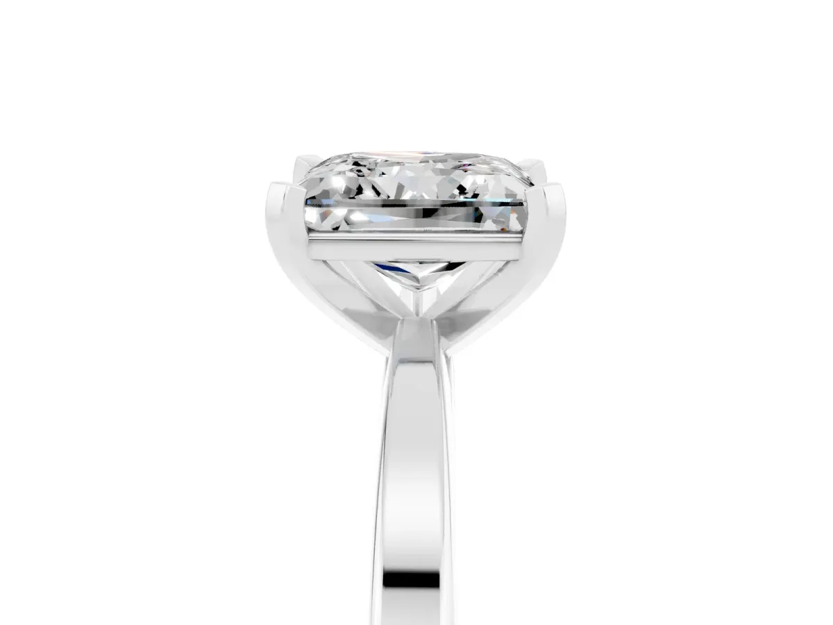 Princess Cut Moissanite Solitaire Engagement Ring with Classic Band and Four-Prong Setting White gold