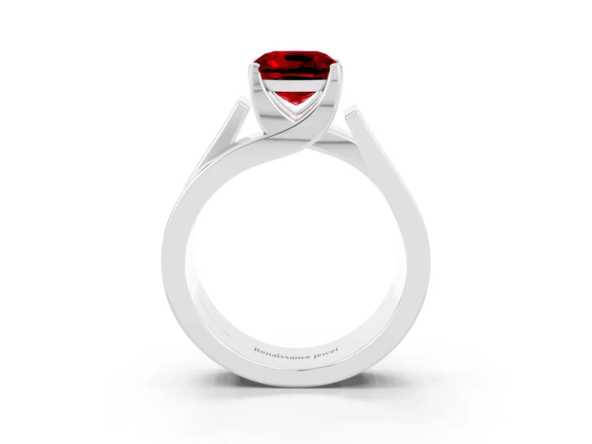 Modern Tension Set Cushion Cut Ruby Solitaire Wide Band Ring White gold
