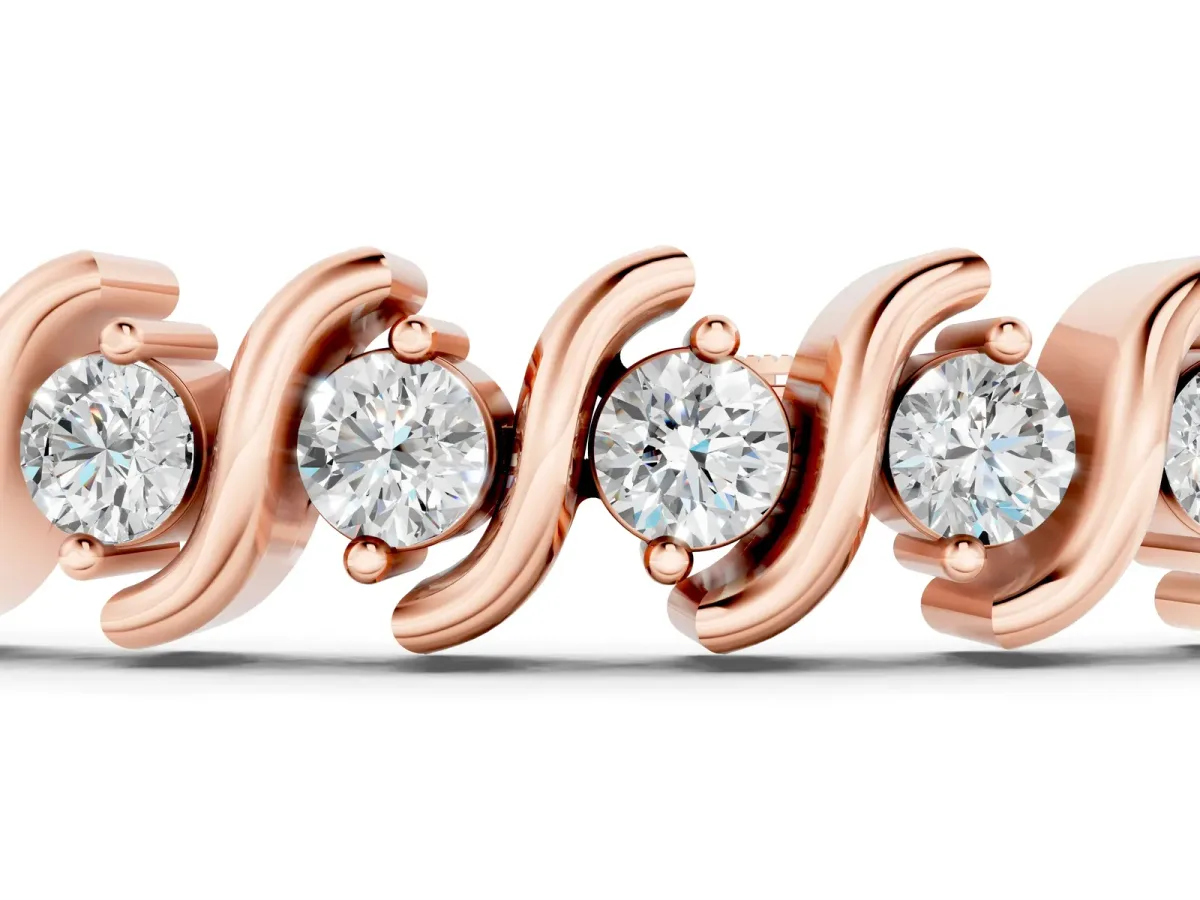 Round Brilliant Diamond Tennis Bracelet with Channel Set S-Shaped Prong Setting Rose gold