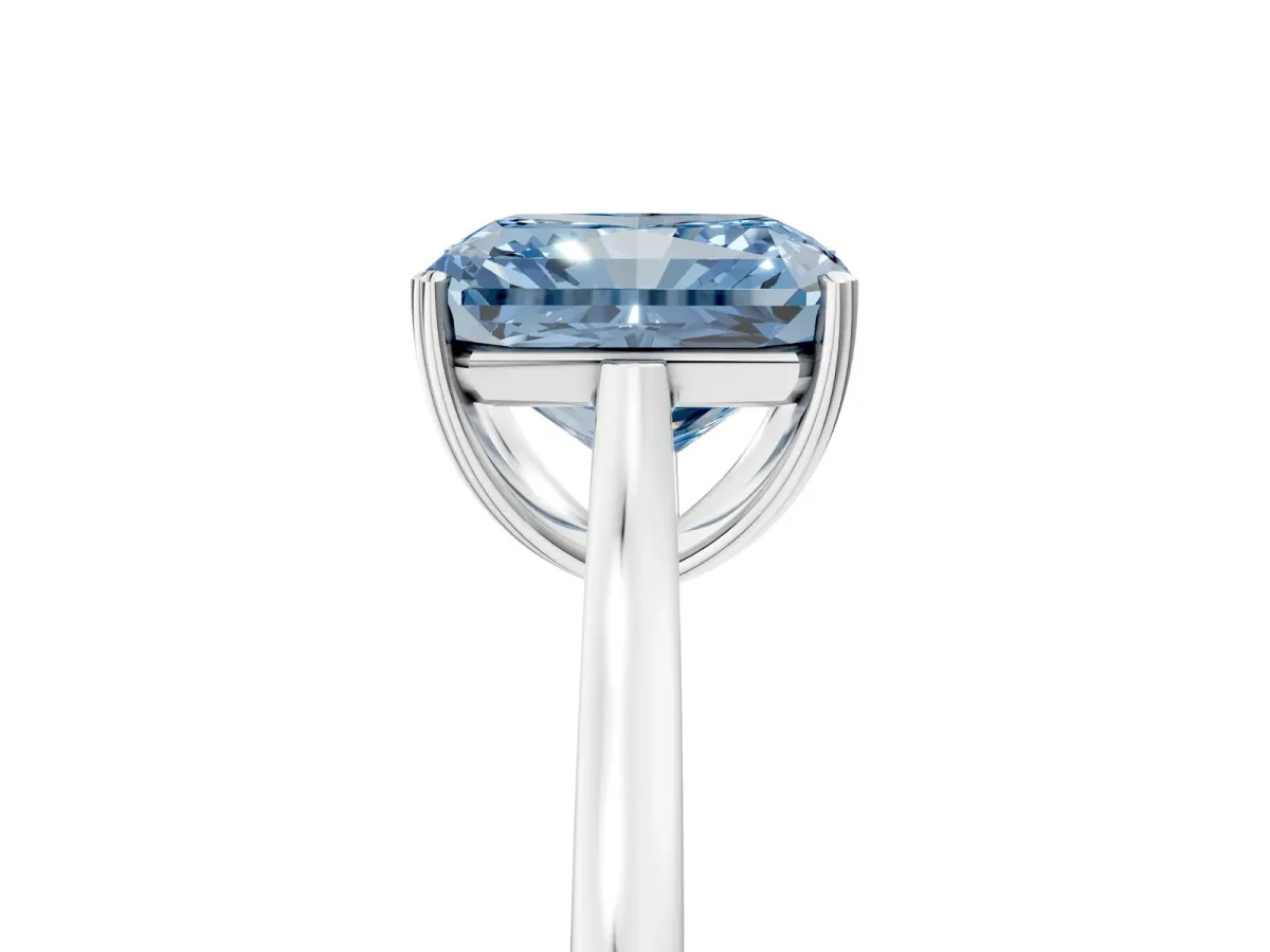 Fancy Blue Radiant Cut Solitaire Heart Prong Engagement Ring with Tapered Band Platinum