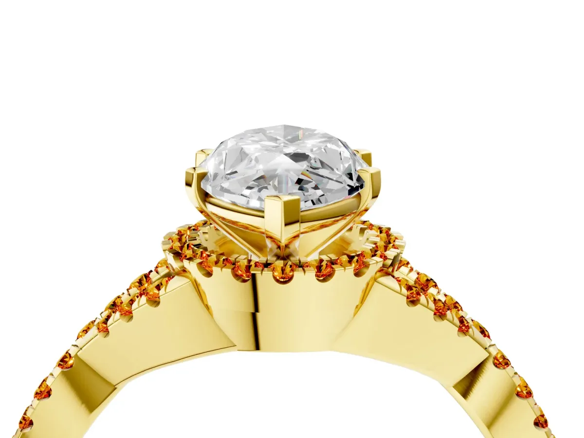 Heart Cut Diamond Citrine Halo Twist Band Solitaire Prong Setting Ring Yellow gold