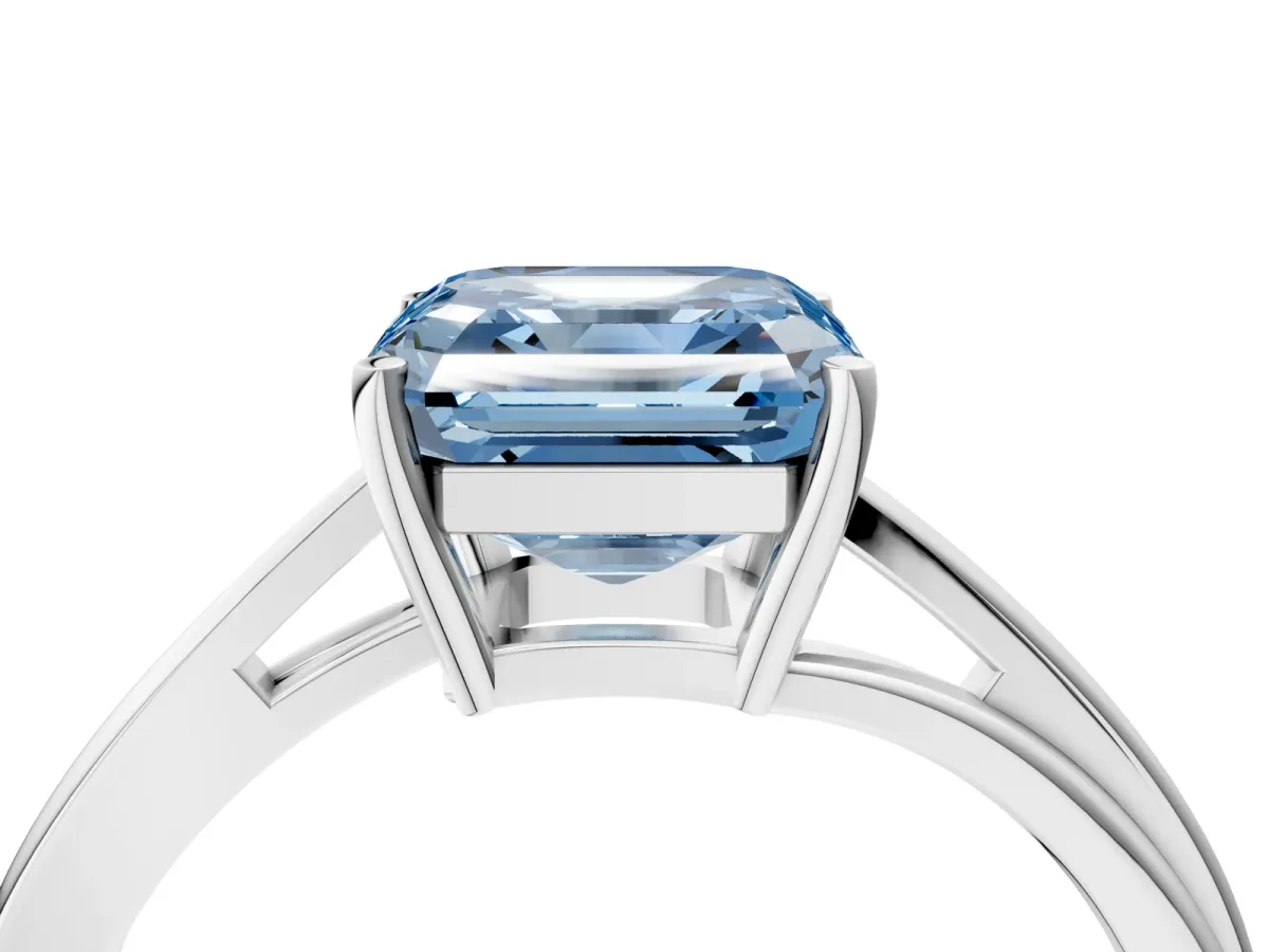 Fancy Blue Asscher Cut Cut Solitaire Twist Band Ring with Four-Prong Setting White gold