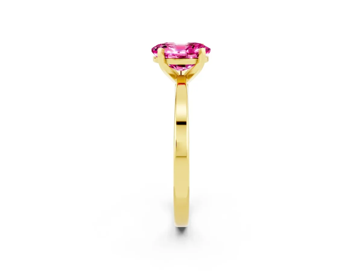 Oval Cut Pink Sapphire Solitaire Engagement Ring with Classic Band and Four-Prong Setting Yellow gold