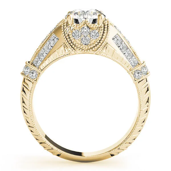 Vintage Milgrain Round Cut Diamond Split Shank Ring with Prong Setting Yellow gold