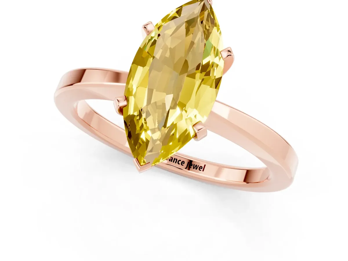 Marquise Cut Yellow Sapphire Solitaire Engagement Ring with Classic Band and Four-Prong Setting Rose gold